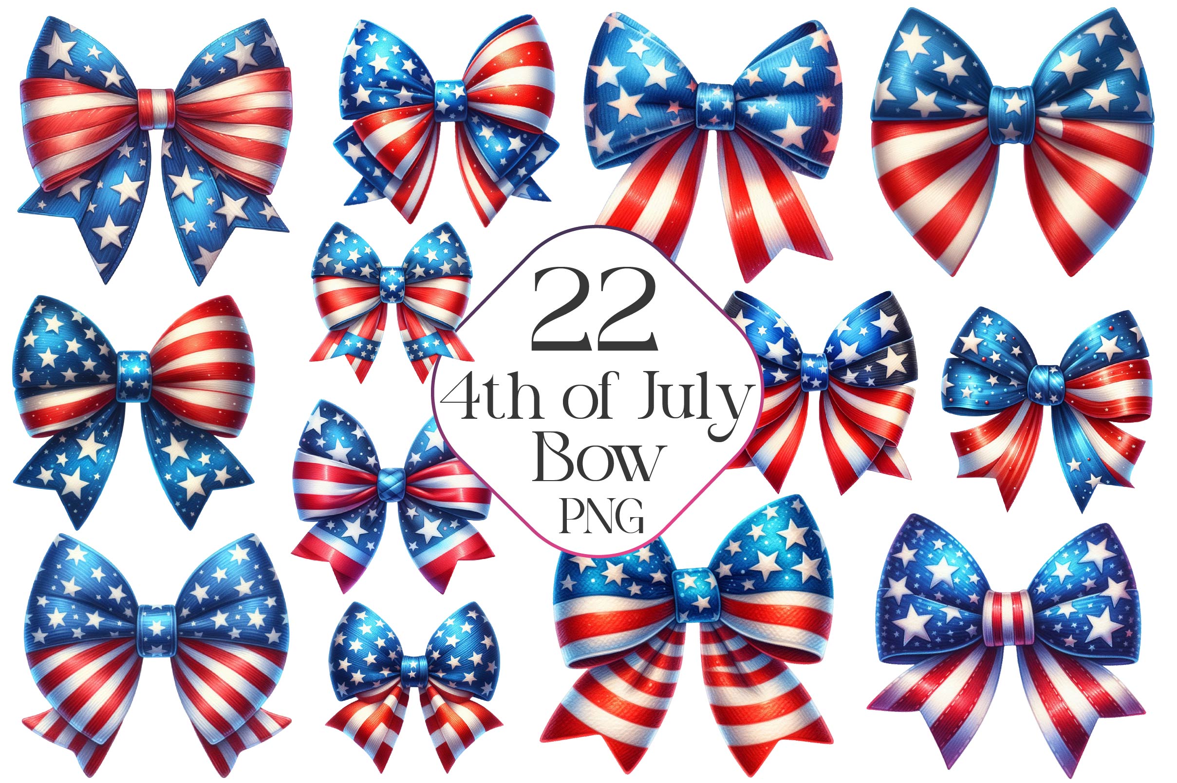 4th Of July Big Bow Ribbon Clipart Bundle - CraftNest - Digital Crafting and Art