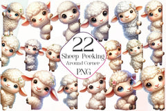 Sheep Peeking Around Corner Clipart Bundle - CraftNest - Digital Crafting and Art