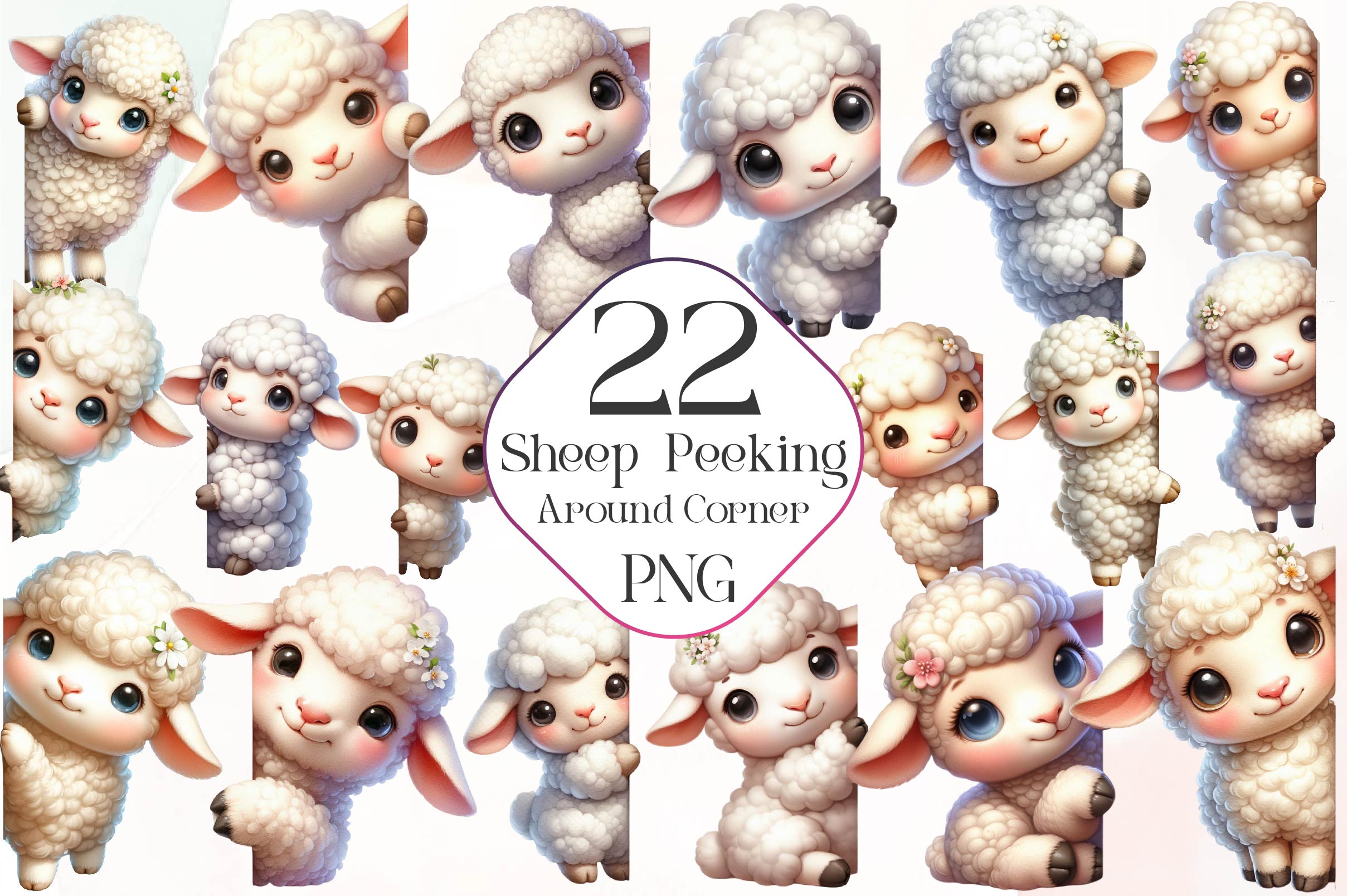 Sheep Peeking Around Corner Clipart Bundle - CraftNest - Digital Crafting and Art