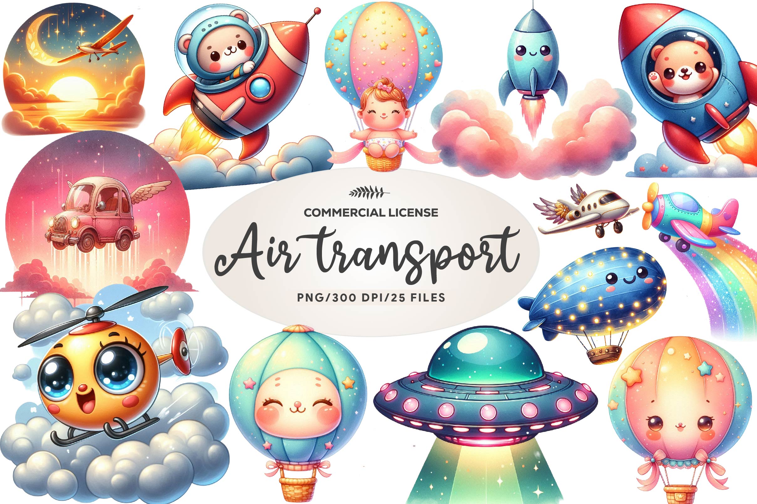 Cute Air Transport Clipart Bundle - CraftNest - Digital Crafting and Art