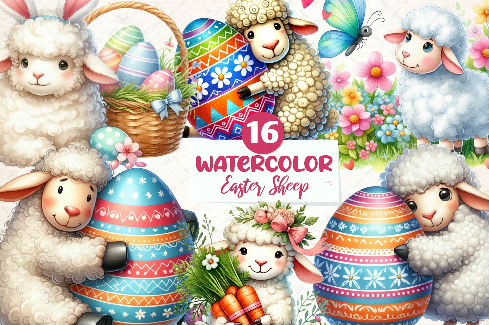 Cute Easter Sheep Clipart Bundle - CraftNest - Digital Crafting and Art