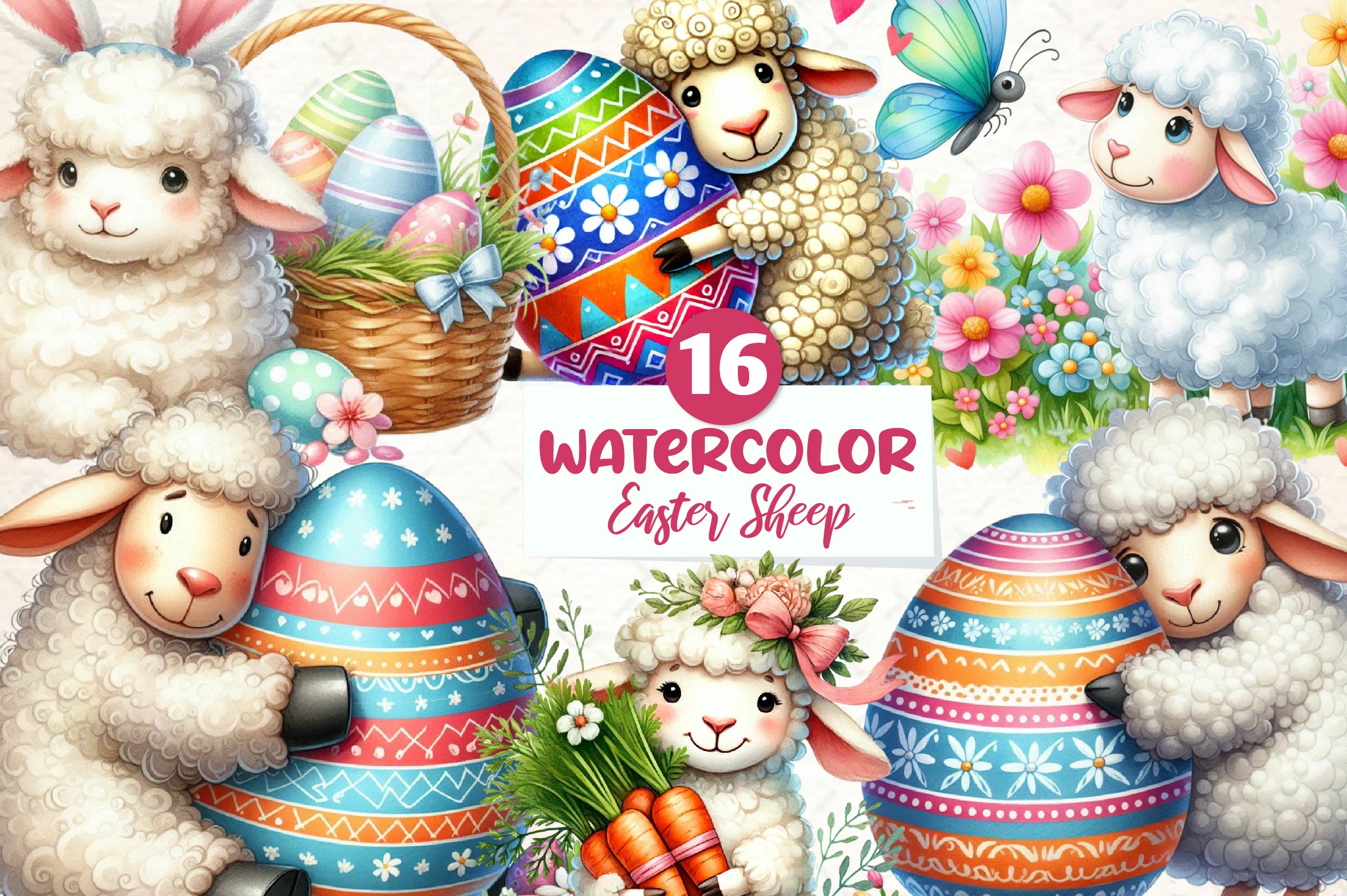 Cute Easter Sheep Clipart Bundle - CraftNest - Digital Crafting and Art