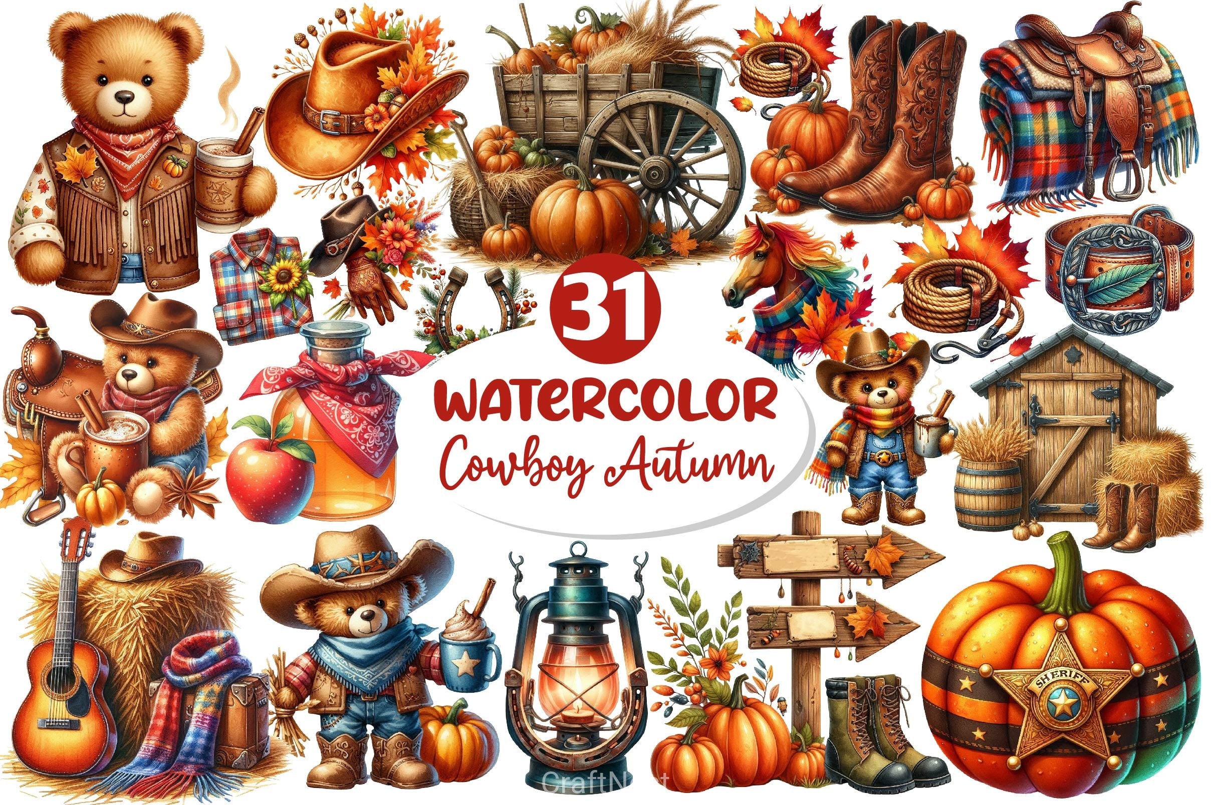 Cowboy Autumn Clipart Bundle 4 - CraftNest - Digital Crafting and Art