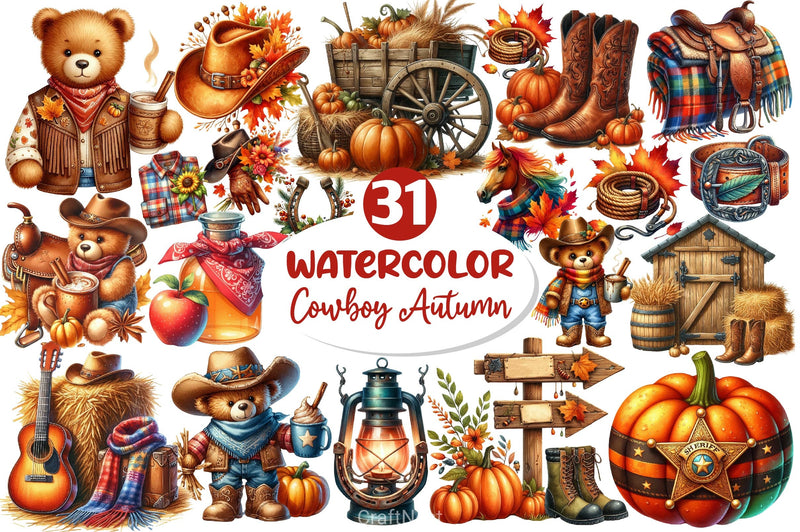 Cowboy Autumn Clipart Bundle 4 - CraftNest - Digital Crafting and Art