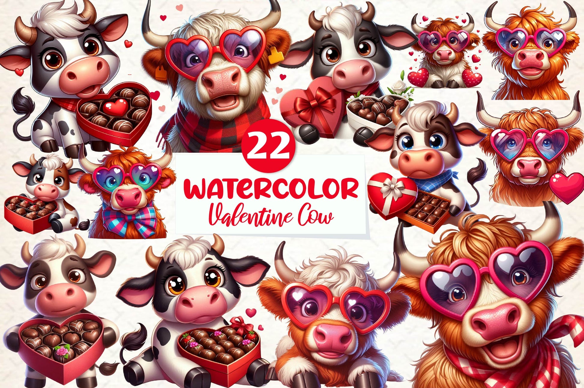 Cute Valentine Cow Clipart Bundle - CraftNest - Digital Crafting and Art