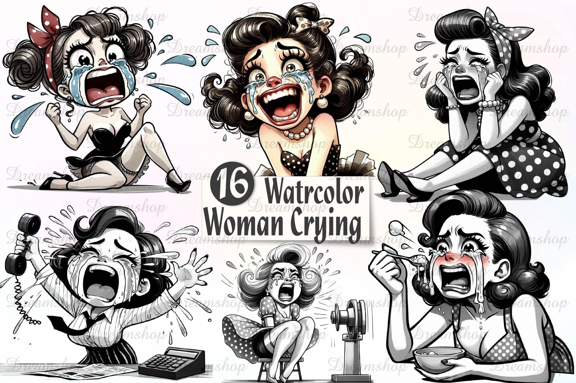Vintage Woman Crying Clipart Bundle - CraftNest - Digital Crafting and Art