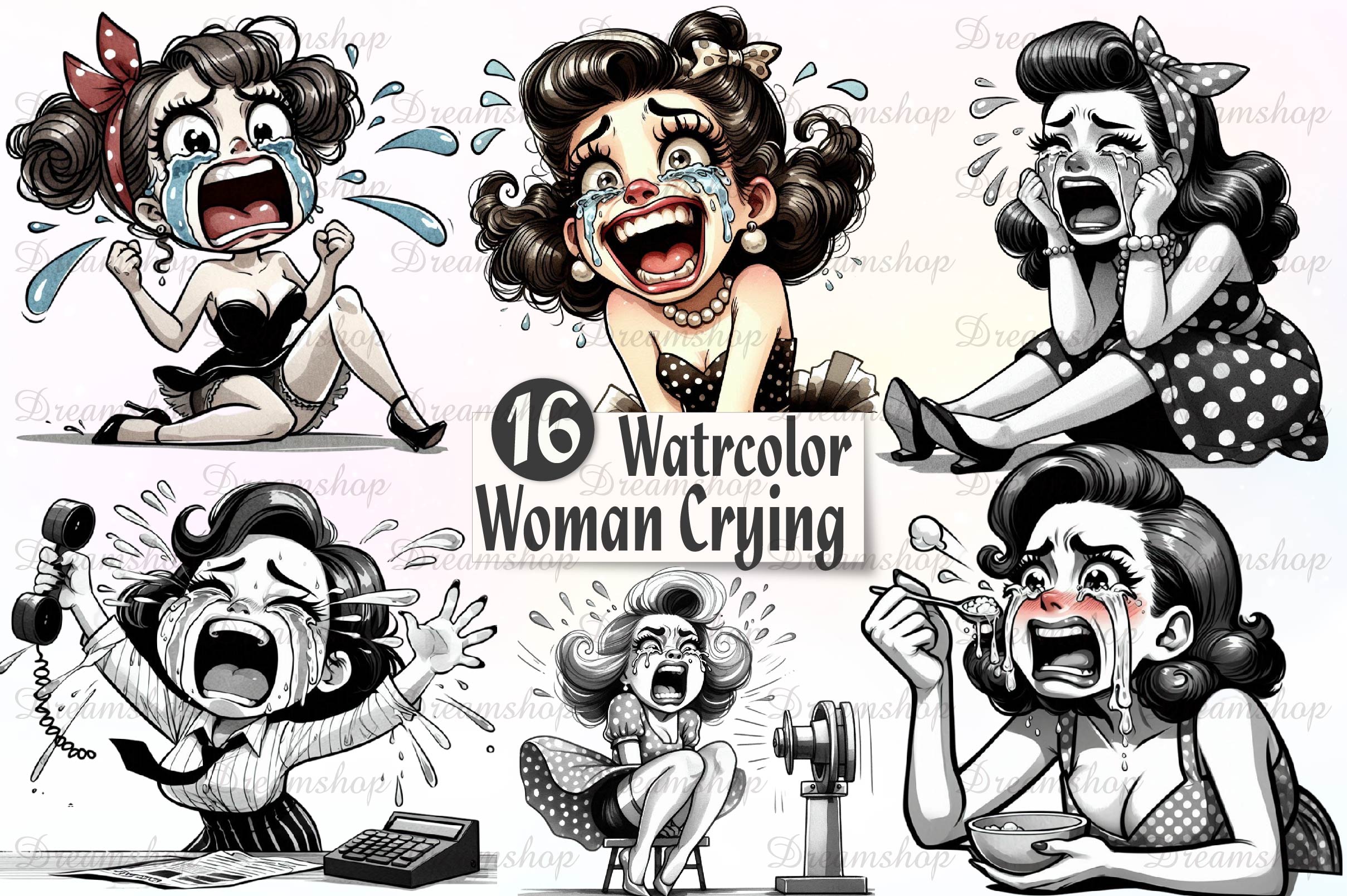 Vintage Woman Crying Clipart Bundle - CraftNest - Digital Crafting and Art