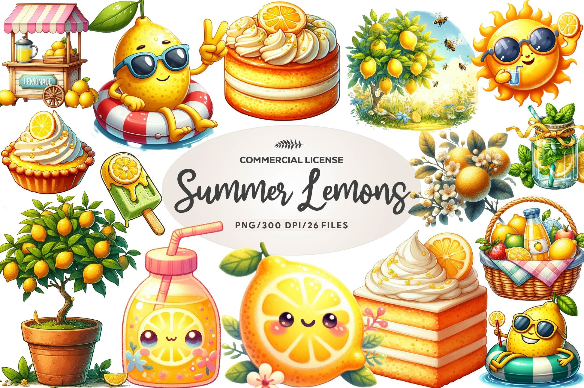 Summer Lemons Clipart Bundle - CraftNest - Digital Crafting and Art