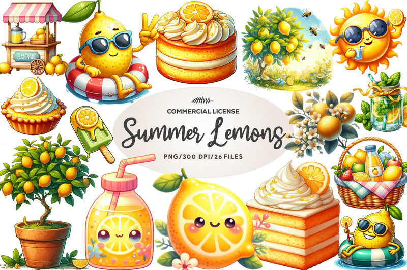 Summer Lemons Clipart Bundle - CraftNest - Digital Crafting and Art