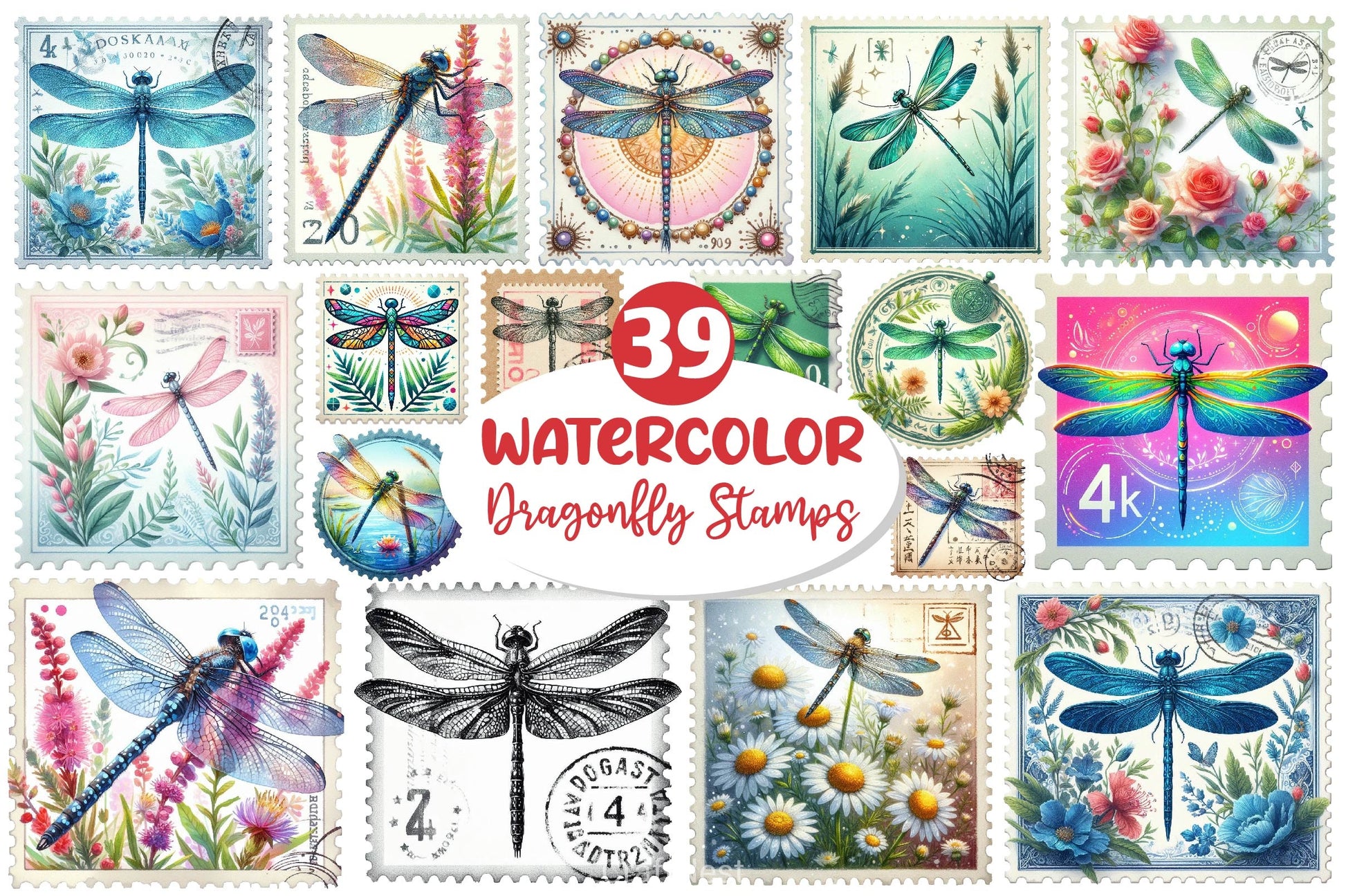 Dragonfly Postage Stamps Clipart Bundle - CraftNest - Digital Crafting and Art