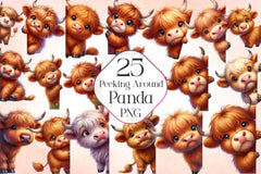 Highland Cow Peeking Around Corner Clipart Bundle - CraftNest - Digital Crafting and Art