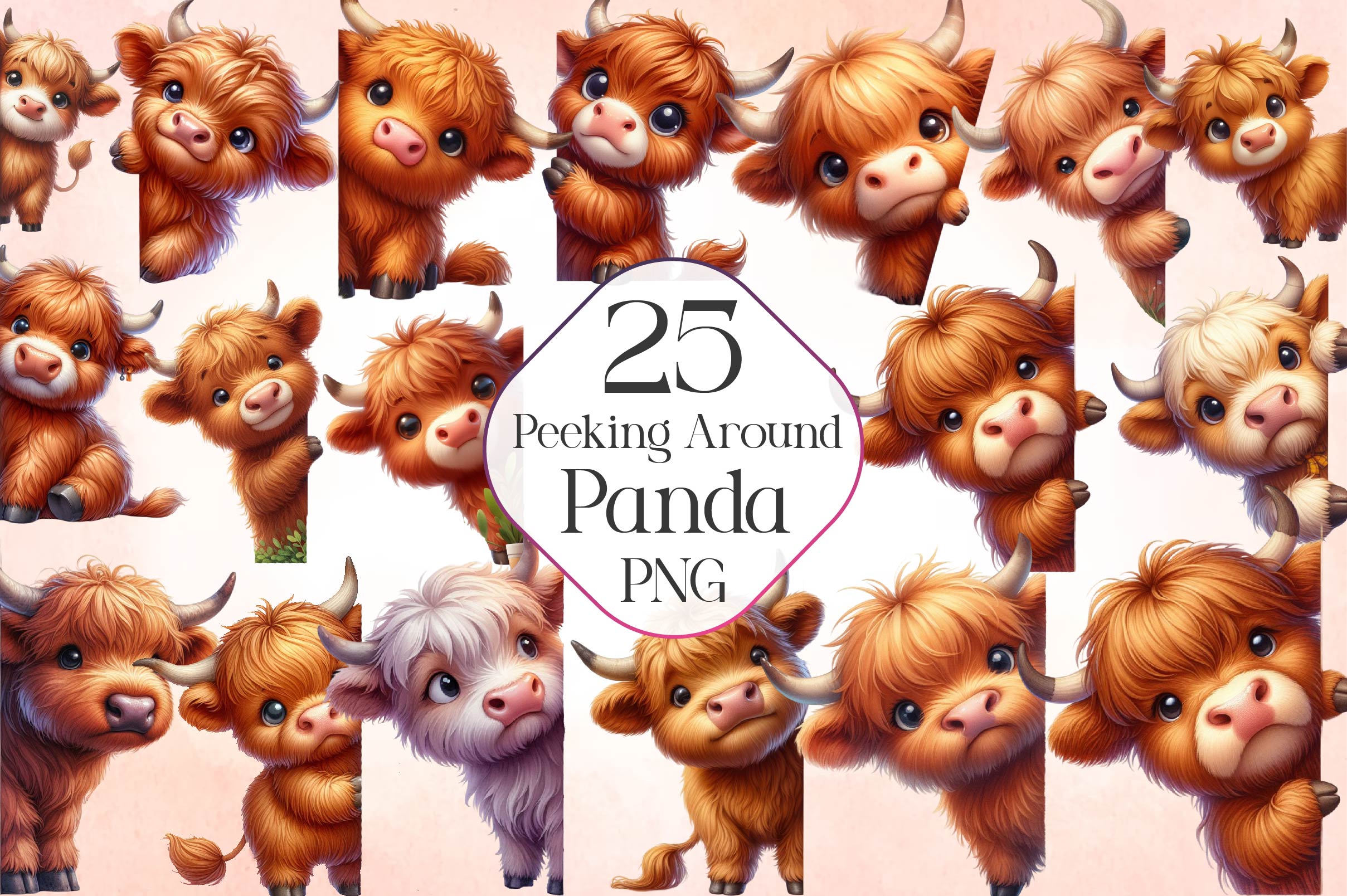 Highland Cow Peeking Around Corner Clipart Bundle - CraftNest - Digital Crafting and Art