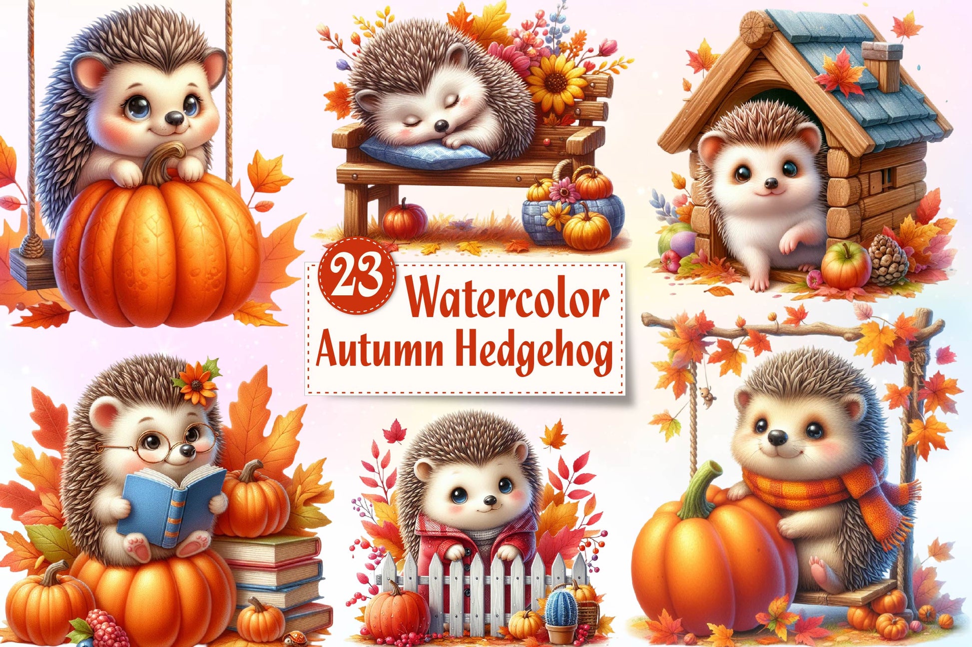 Autumn Cute Hedgehog Clipart Bundle - CraftNest - Digital Crafting and Art