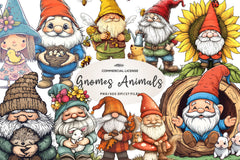 Gnomes With Small Animals Clipart Bundle - CraftNest - Digital Crafting and Art