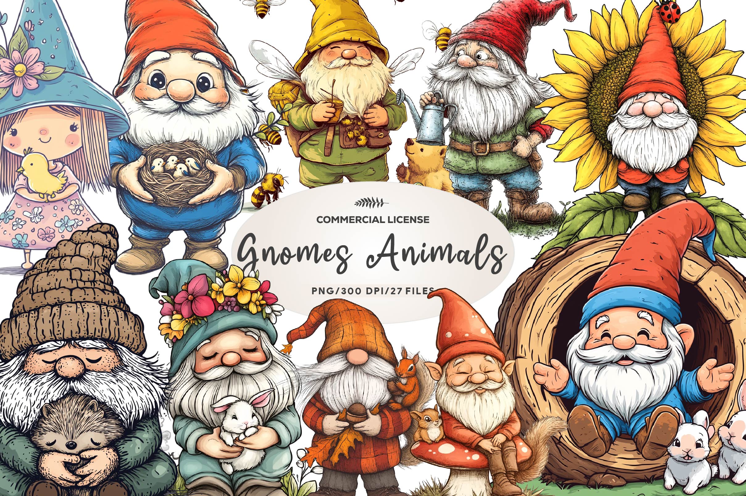 Gnomes With Small Animals Clipart Bundle - CraftNest - Digital Crafting and Art
