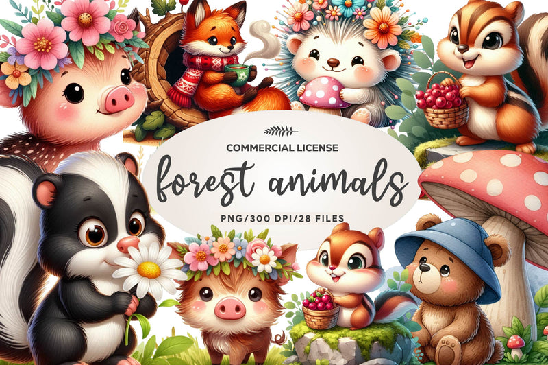 Woodland Forest Animals Clipart Bundle - CraftNest - Digital Crafting and Art