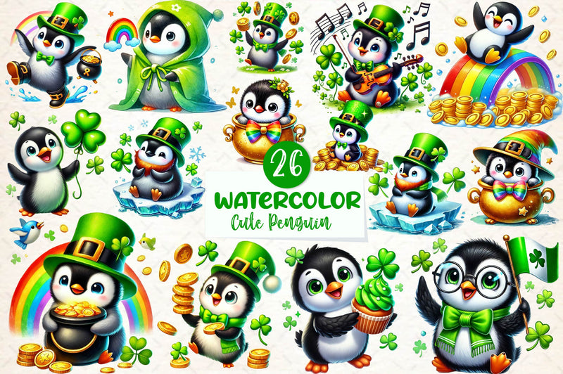 St Patricks Day Cute Penguin Clipart Bundle - CraftNest - Digital Crafting and Art