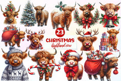 Christmas Highland Cow Clipart Bundle 6 - CraftNest - Digital Crafting and Art