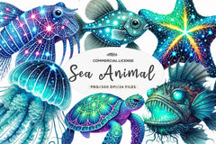Bioluminescent Sea Animal Cliparts Clipart Bundle - CraftNest - Digital Crafting and Art
