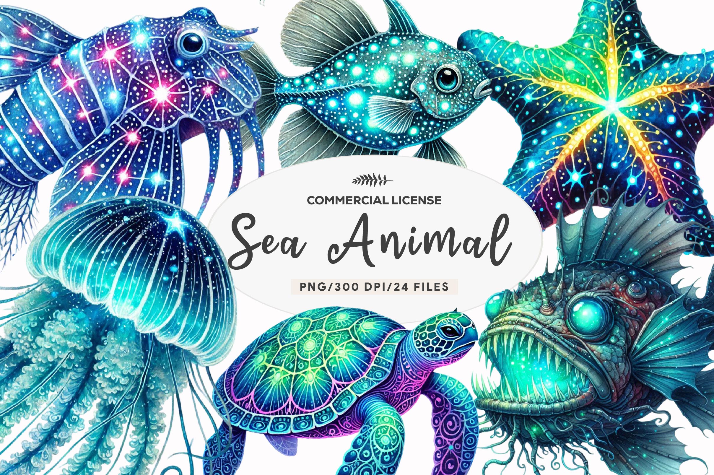 Bioluminescent Sea Animal Cliparts Clipart Bundle - CraftNest - Digital Crafting and Art