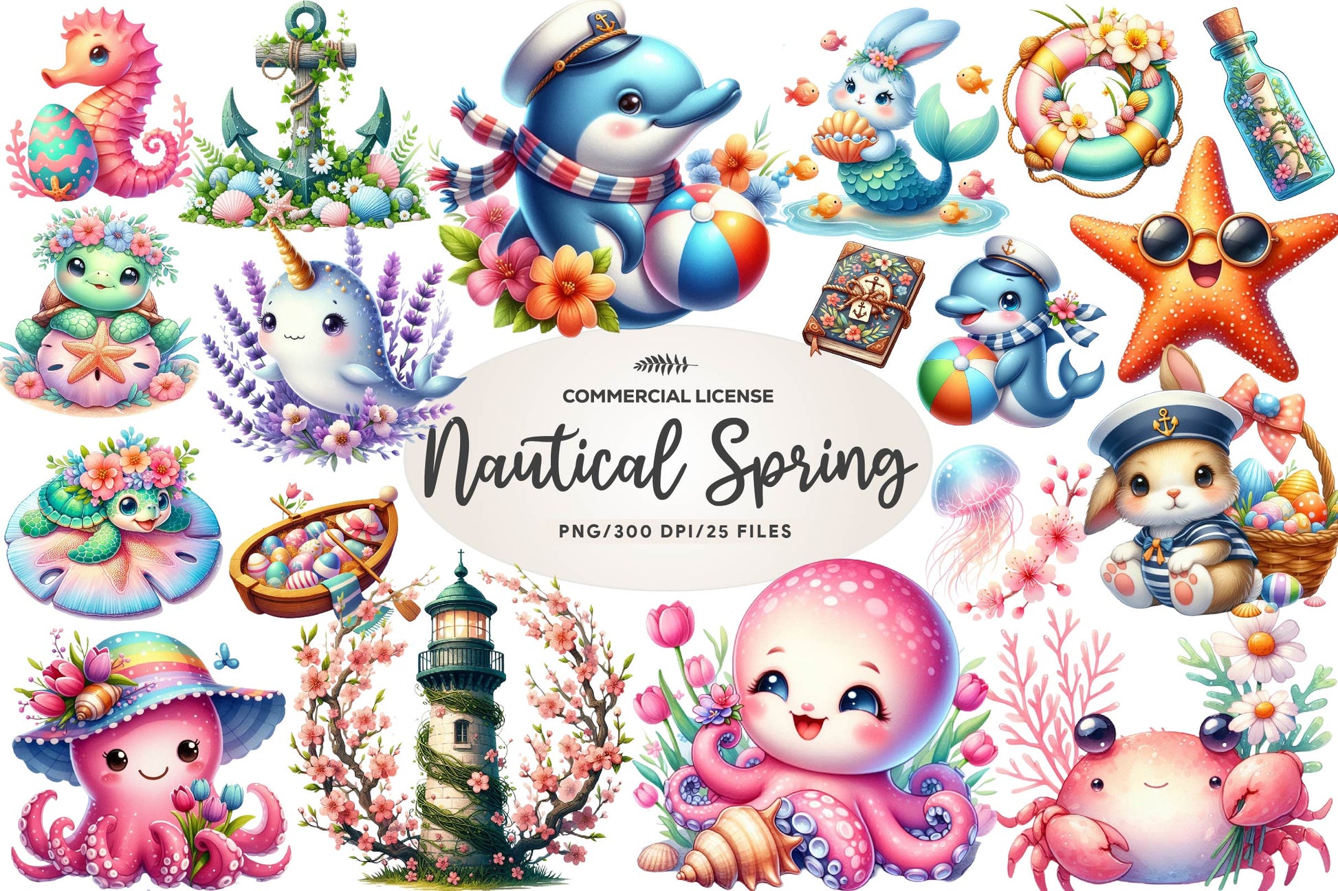 Cute Nautical Spring Clipart Bundle - CraftNest - Digital Crafting and Art