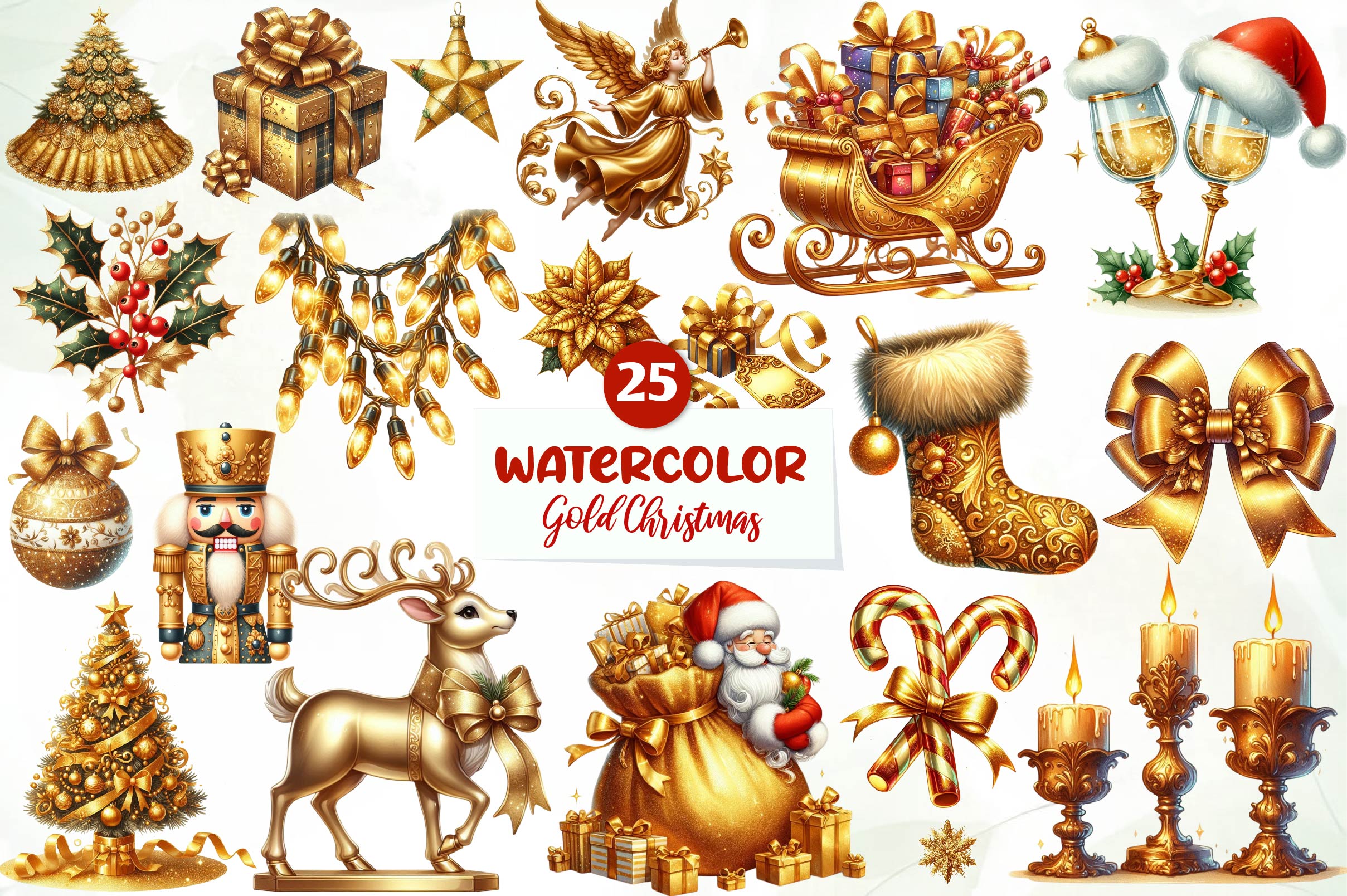 Gold Christmas Luxury Clipart Bundle - CraftNest - Digital Crafting and Art