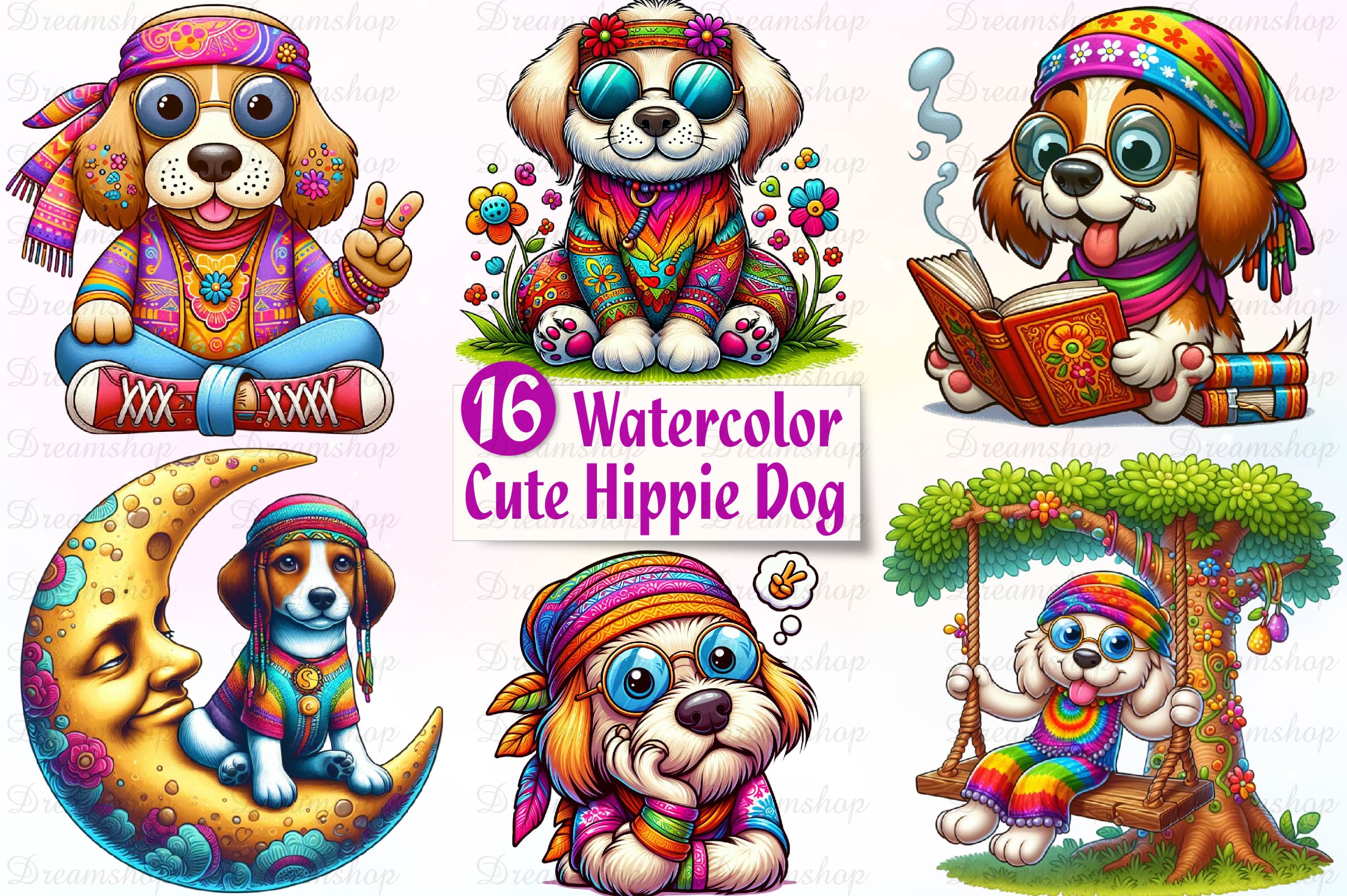 Hippie Dog Clipart Bundle - CraftNest - Digital Crafting and Art
