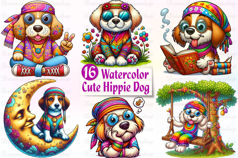 Hippie Dog Clipart Bundle - CraftNest - Digital Crafting and Art