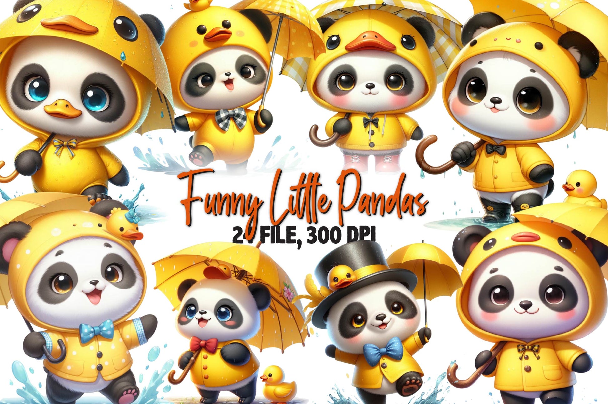 Funny Little Pandas Umbrella Clipart Bundle - CraftNest - Digital Crafting and Art