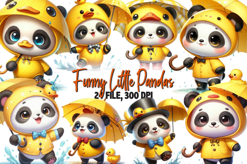 Funny Little Pandas Umbrella Clipart Bundle - CraftNest - Digital Crafting and Art