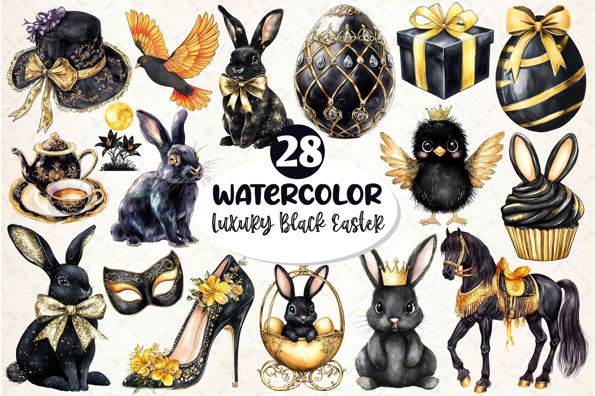 Glitter Luxury Black Easter Clipart Bundle 3 - CraftNest - Digital Crafting and Art