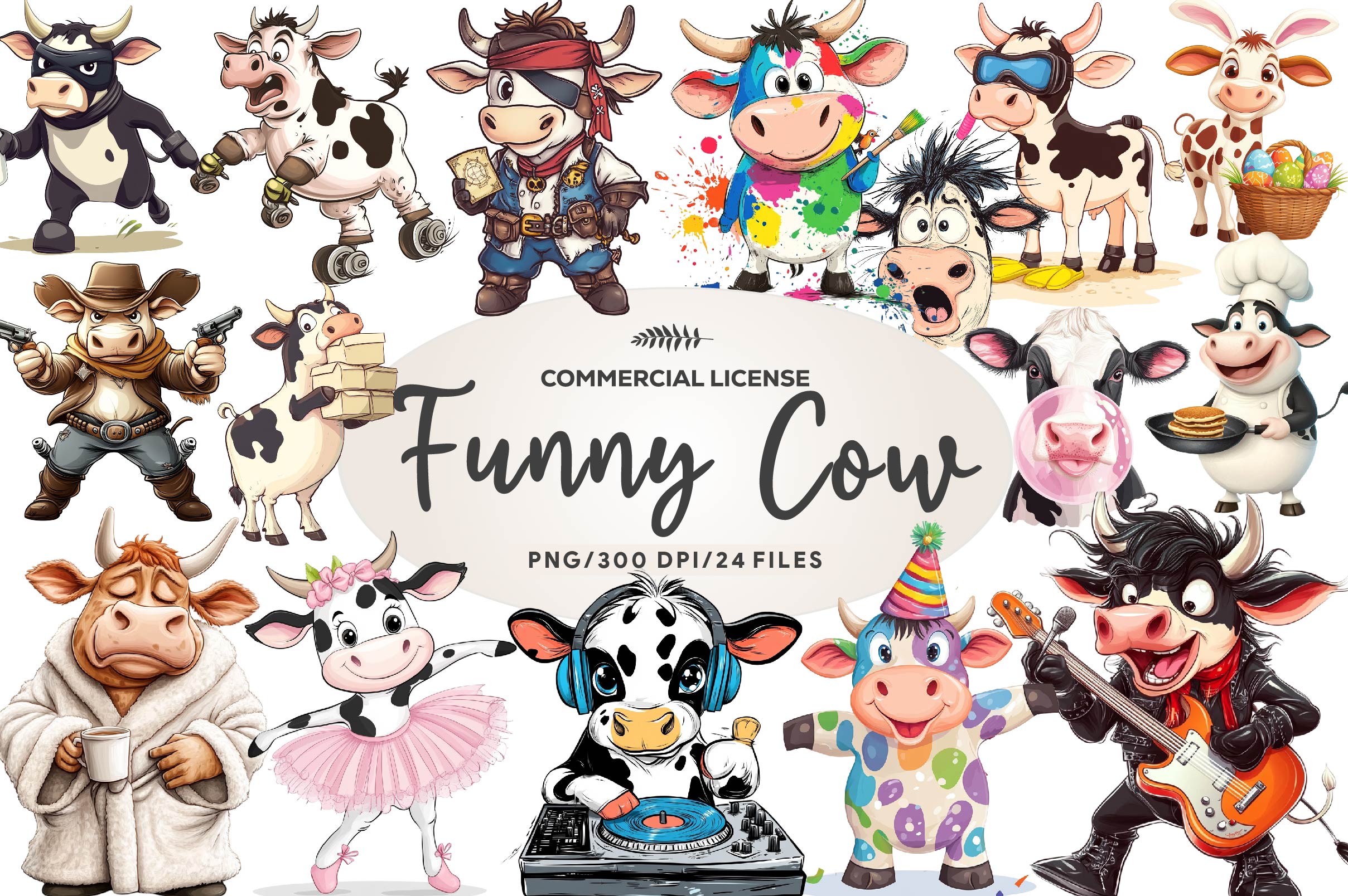 Quirky Funny Cow Clipart Bundle - CraftNest - Digital Crafting and Art