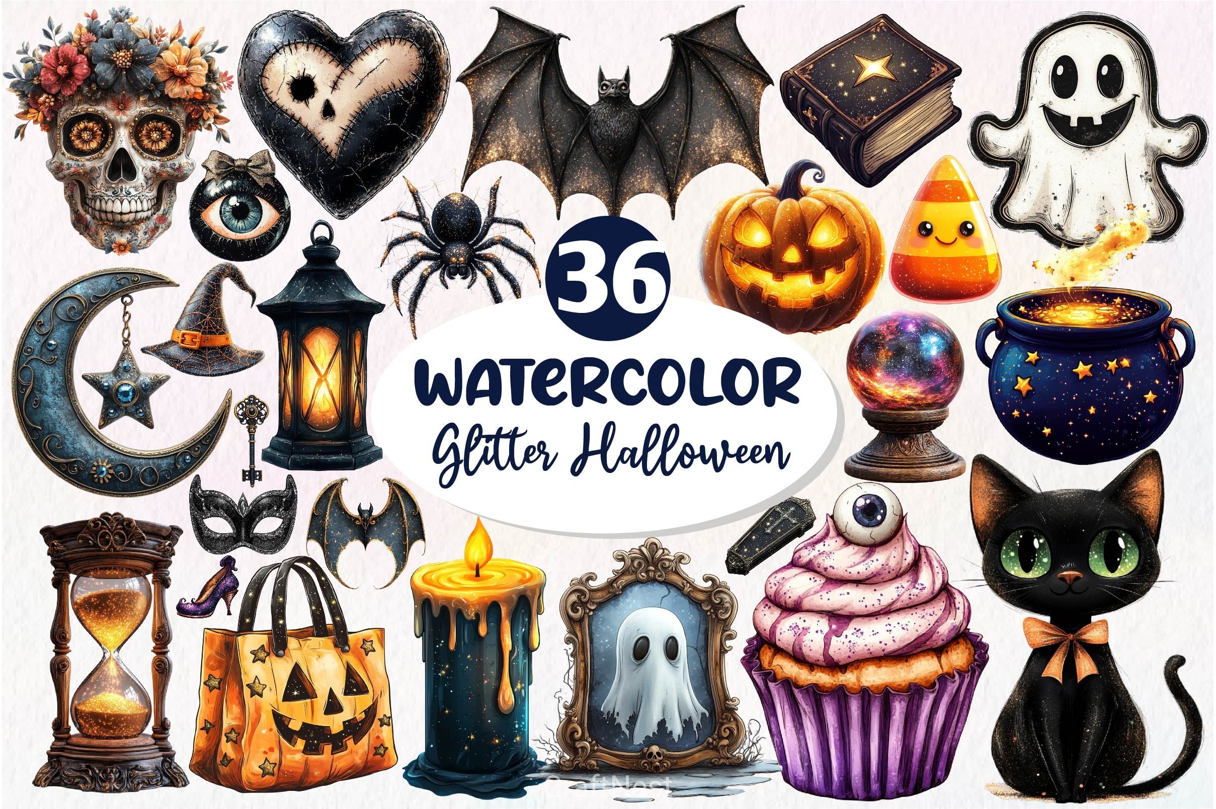 Vintage Glitter Halloween Clipart Bundle - CraftNest - Digital Crafting and Art