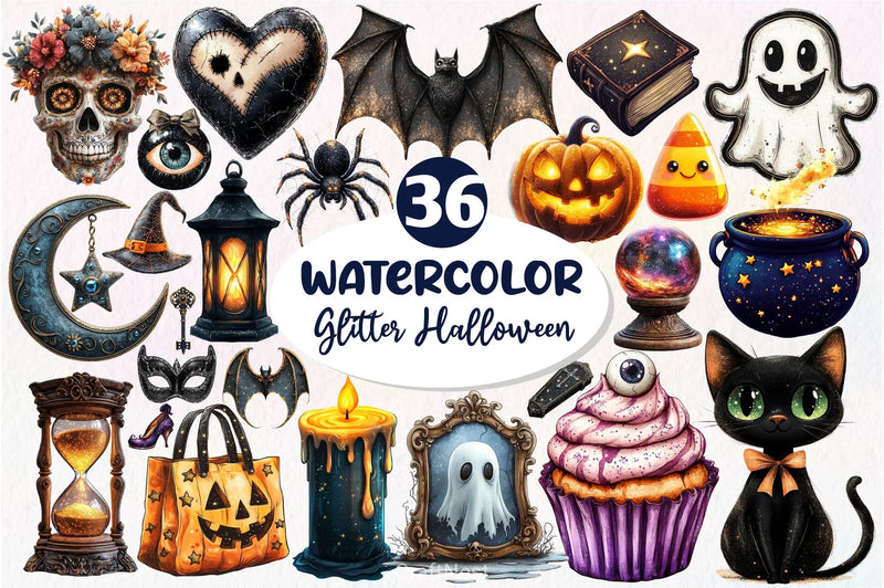 Vintage Glitter Halloween Clipart Bundle - CraftNest - Digital Crafting and Art