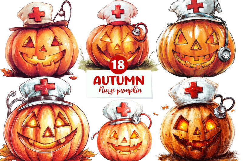 Autumn Nurse Pumpkin Clipart Bundle - CraftNest - Digital Crafting and Art