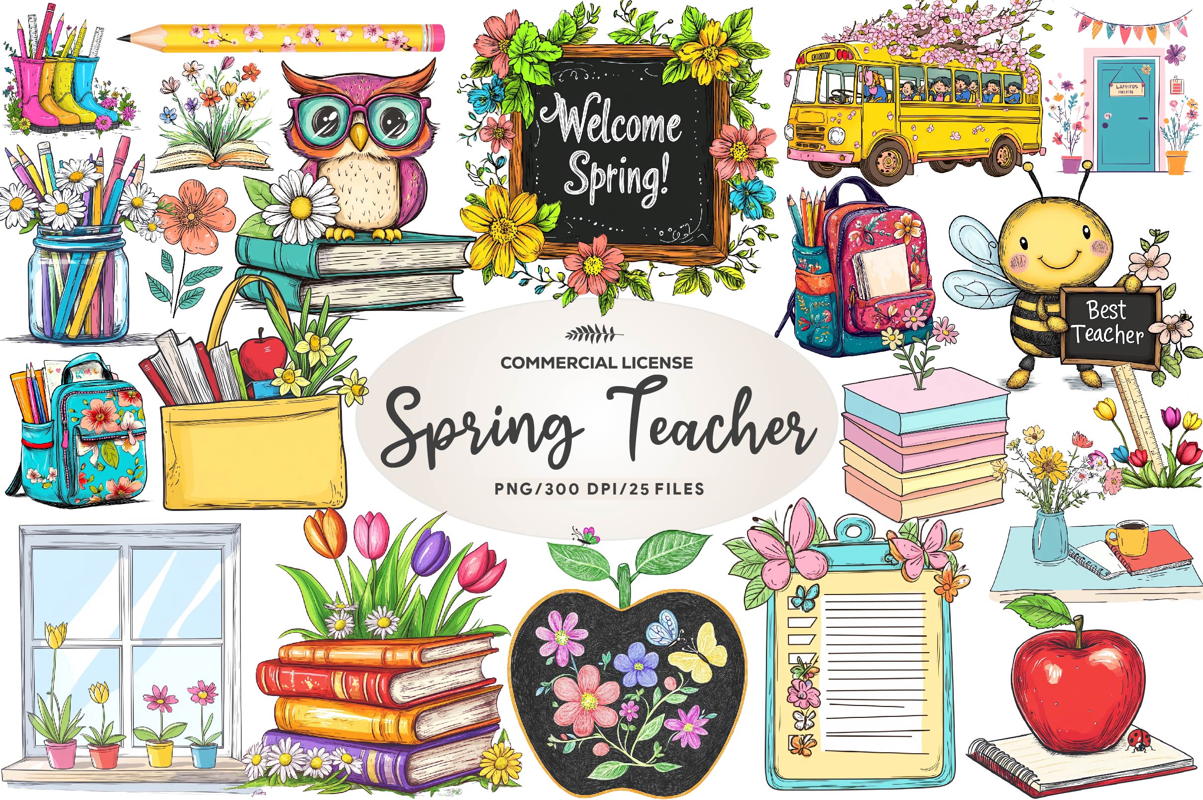 Spring Teacher School Clipart Bundle - CraftNest - Digital Crafting and Art