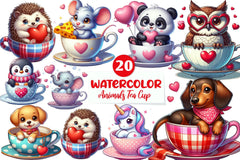 Valentine Animals Tea Cup Clipart Bundle - CraftNest - Digital Crafting and Art
