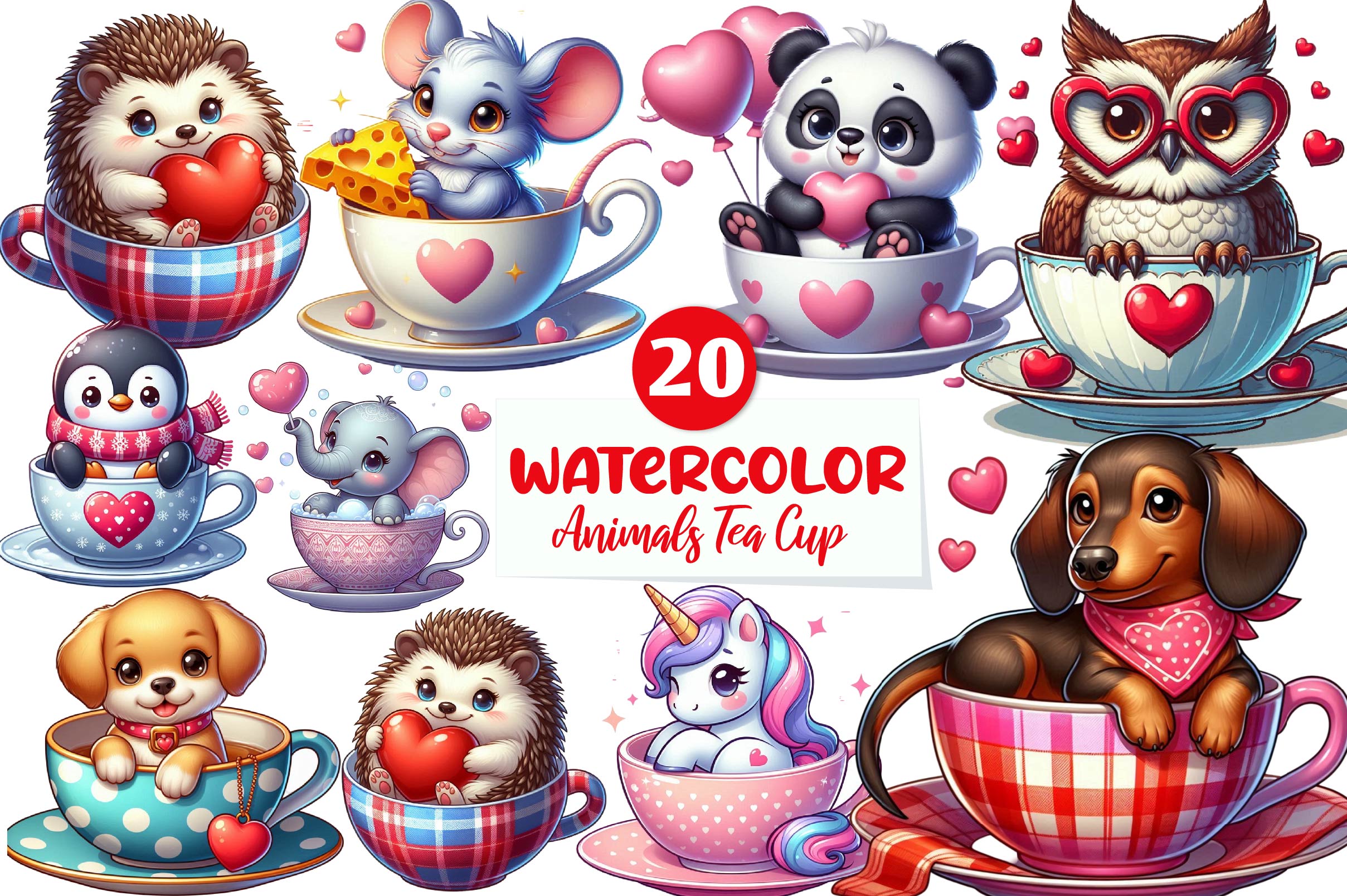 Valentine Animals Tea Cup Clipart Bundle - CraftNest - Digital Crafting and Art