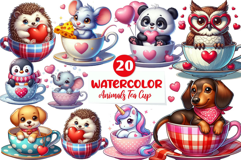 Valentine Animals Tea Cup Clipart Bundle - CraftNest - Digital Crafting and Art