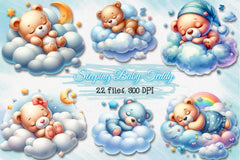 Sleeping Baby Teddy Bears Clipart Bundle - CraftNest - Digital Crafting and Art