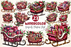 Burgundy Christmas Sleigh Clipart Bundle - CraftNest - Digital Crafting and Art