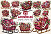 Burgundy Christmas Sleigh Clipart Bundle