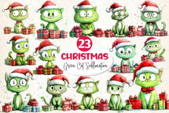 Christmas Green Cat Clipart Bundle - CraftNest - Digital Crafting and Art
