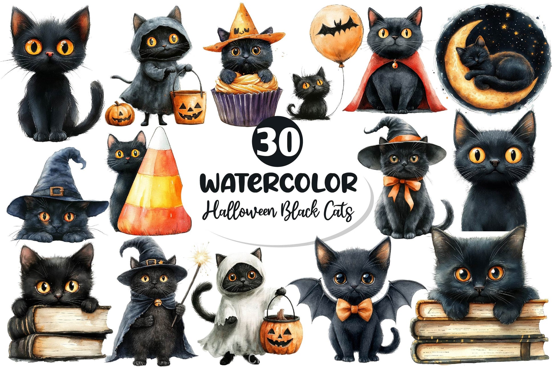 Cute Halloween Black Cats Clipart Bundle 3 - CraftNest - Digital Crafting and Art