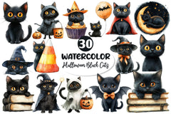 Cute Halloween Black Cats Clipart Bundle 3 - CraftNest - Digital Crafting and Art
