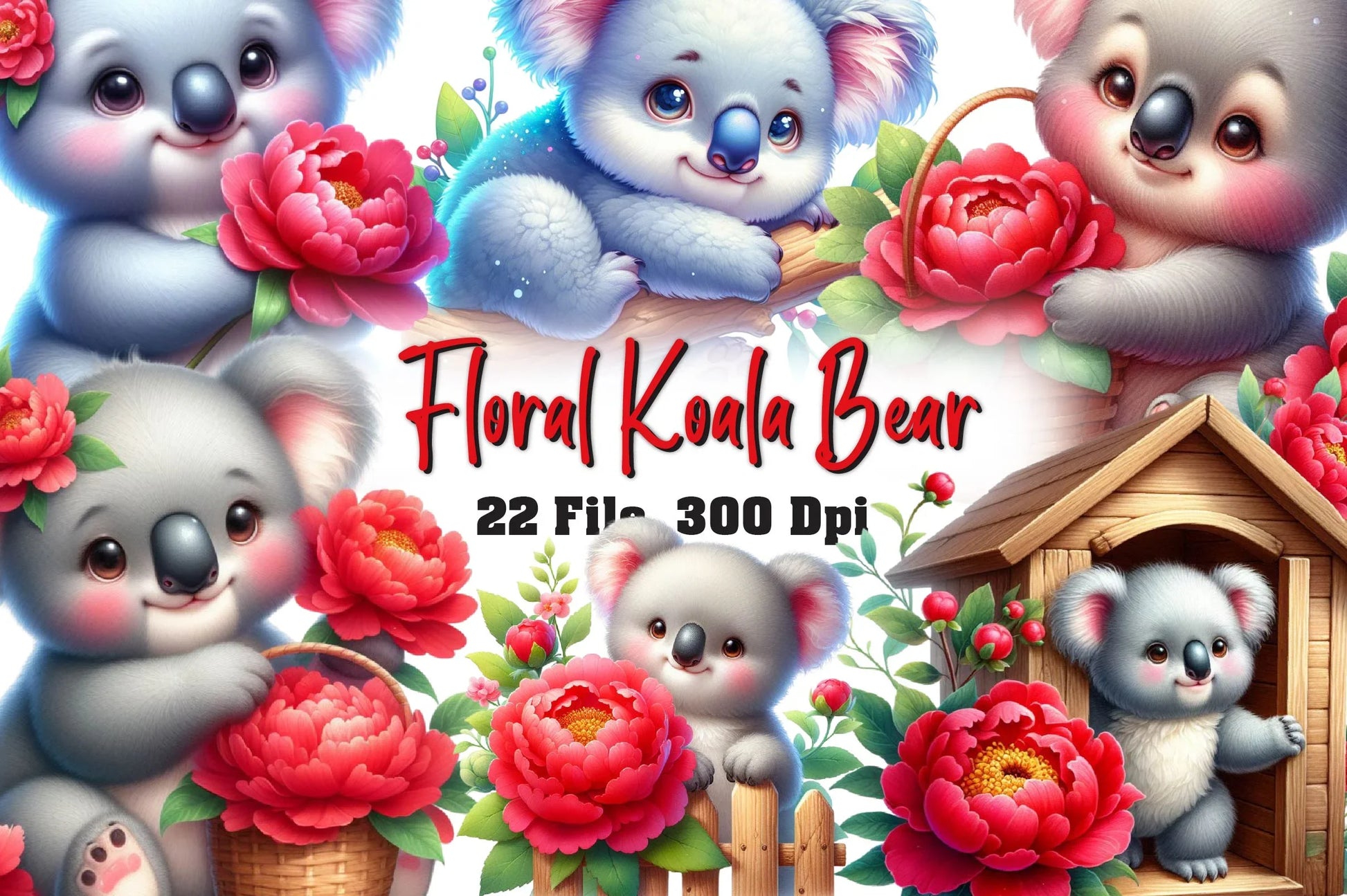 Floral Koala Clipart Bundle - CraftNest - Digital Crafting and Art
