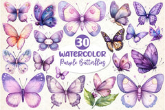 Pastel Purple Butterflies Clipart Bundle - CraftNest - Digital Crafting and Art
