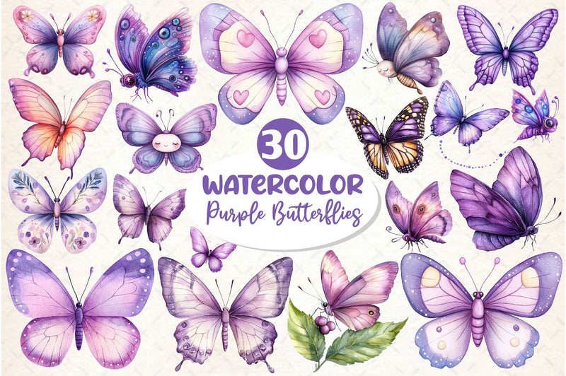 Pastel Purple Butterflies Clipart Bundle - CraftNest - Digital Crafting and Art