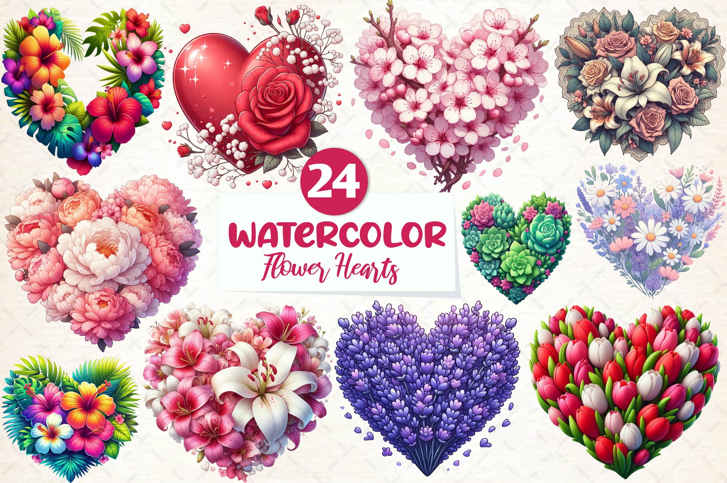 Flower Hearts Valentine Day Clip Art Clipart Bundle - CraftNest - Digital Crafting and Art