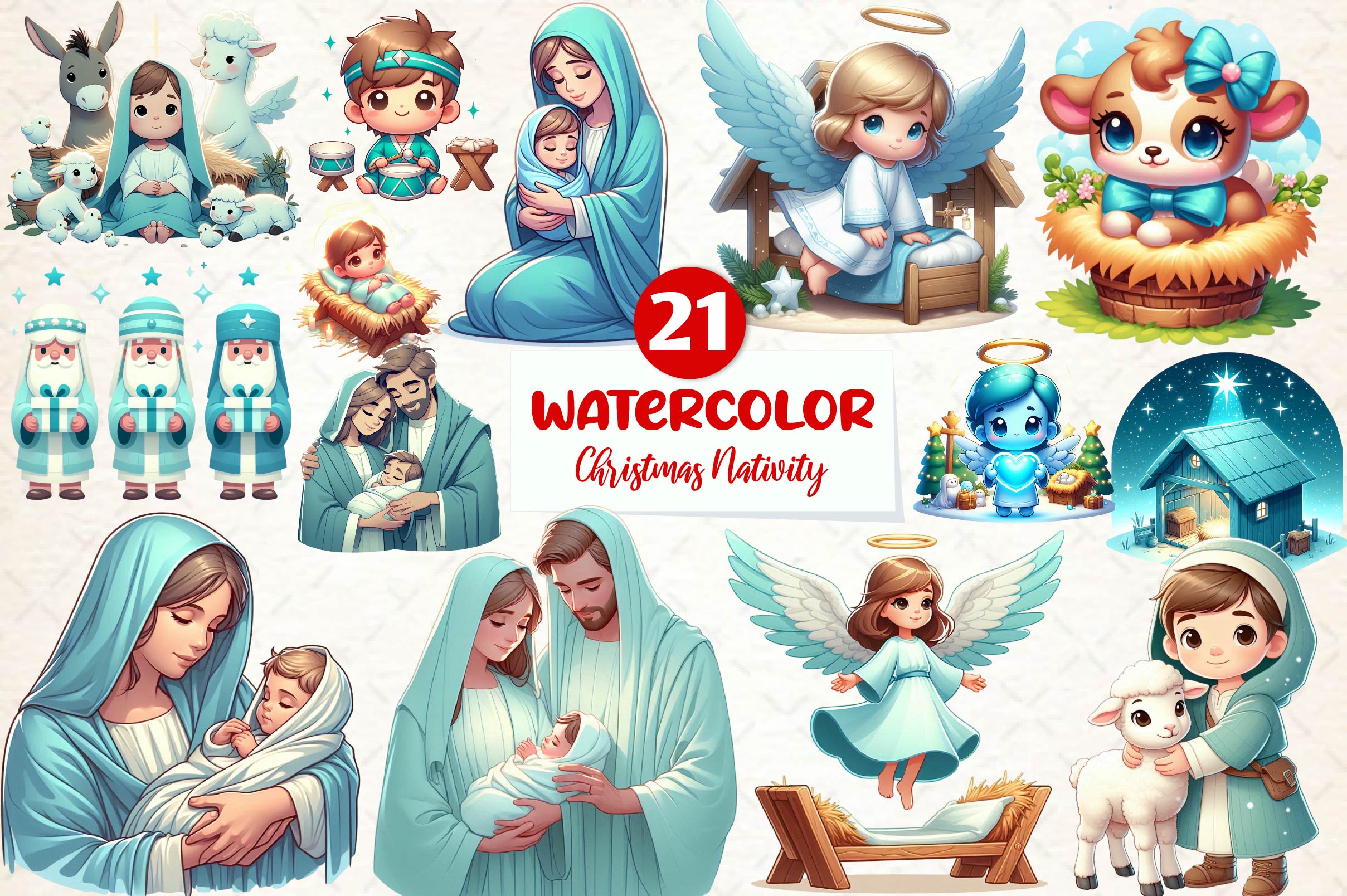 Cute Christmas Nativity Clipart Bundle - CraftNest - Digital Crafting and Art